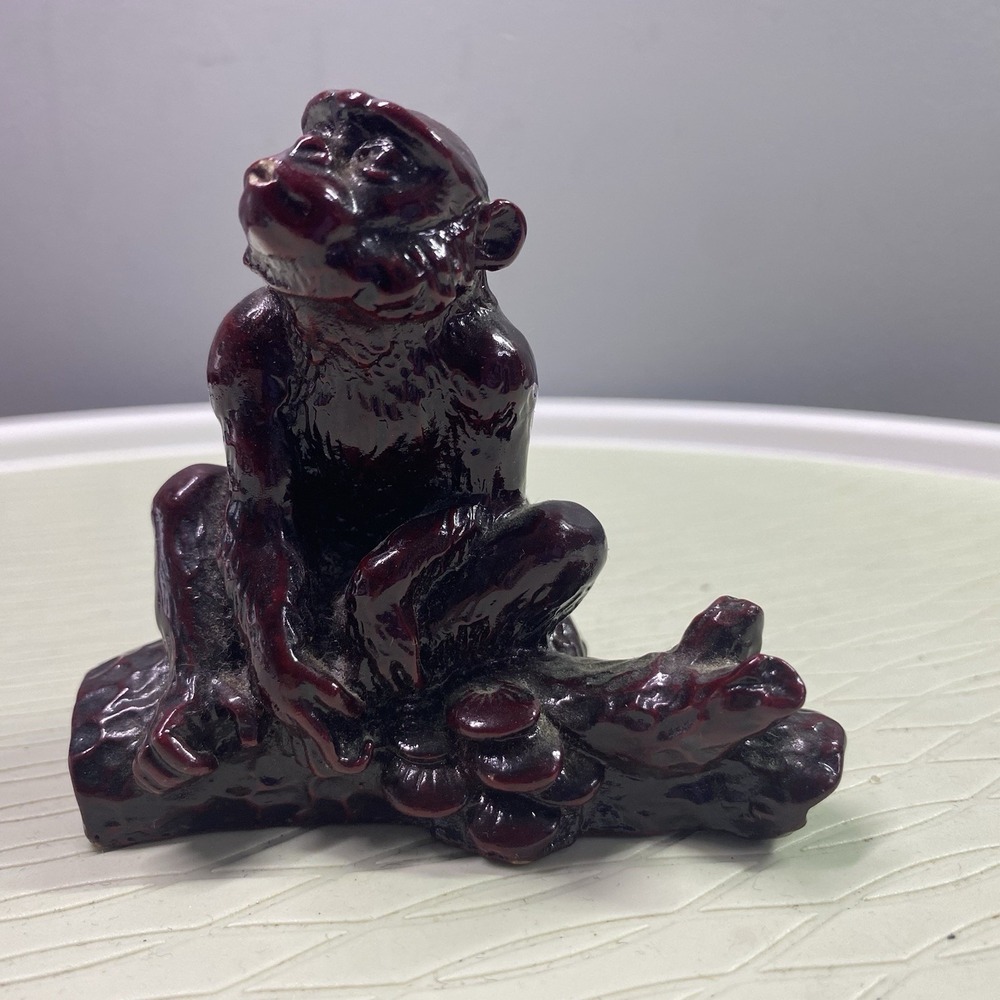 Chinese Fung Shui‎ Monkey Statue- Brick Red Resin 3.5" Tall
